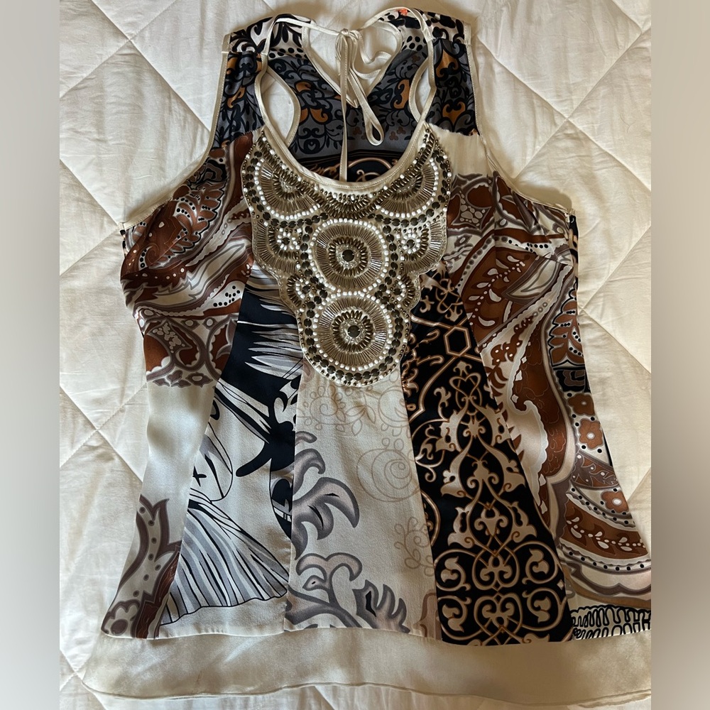 Hale Bob Silk Beaded Top Size M